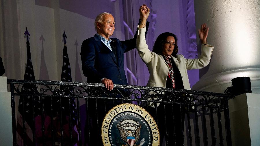 Joe Biden e Kamala Harris em celebração da Independência dos EUA em 4 de julho