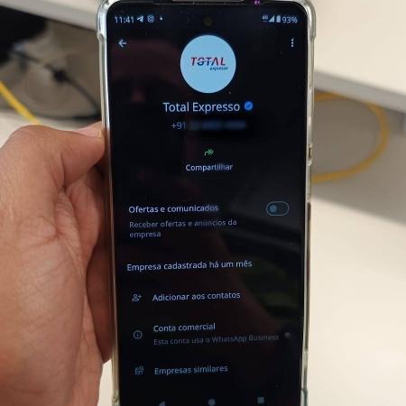 Página verificada no WhatsApp intitulada Total Expresso, que se passa como suporte da transportadora Total Expresso Página verificada no WhatsApp intitulada Total Expresso, que se passa como suporte da transportadora Total Expresso