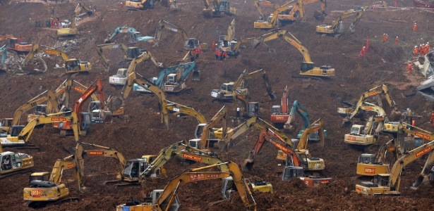 Escavadeiras buscam por sobreviventes de deslizamento de terra em Shenzhen, na China - Kim Kyung-Hoon/Reuters