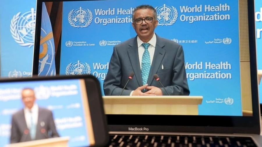 18.mai.2020 - Diretor-geral da OMS, Tedros Adhanom Ghebreyesus, durante coletiva virtual - China News Service via Getty Images