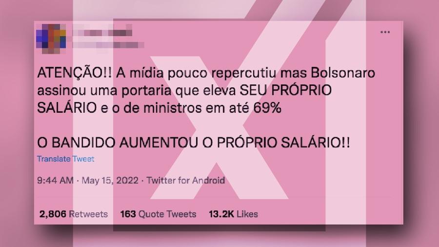 23.mai.2022 - Post confunde ao mencionar aumento de salário de Bolsonaro e ministros - Projeto Comprova