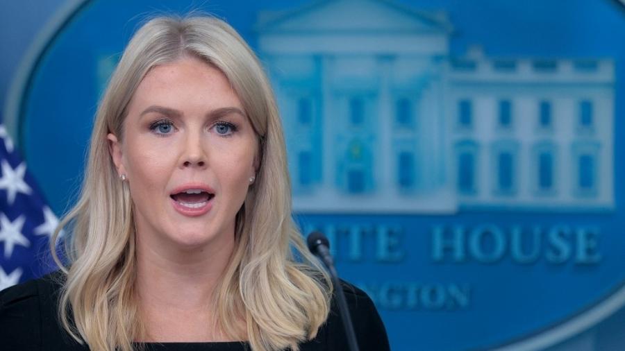 A secretária de imprensa da Casa Branca, Karoline Leavitt, lê comunicado de Trump sobre a guerra A secretária de imprensa da Casa Branca, Karoline Leavitt, lê comunicado de Trump sobre a guerra