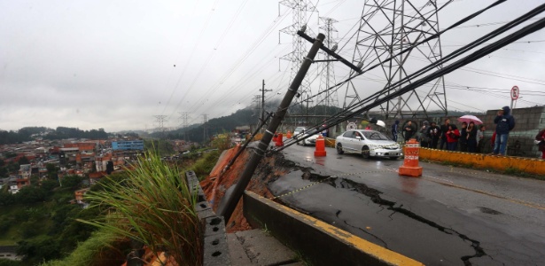 Poste com fiação elétrica é danificado após chuva na Grande São Paulo, em junho - Marcos Bezerra/Futura Press/Estadão Conteúdo
