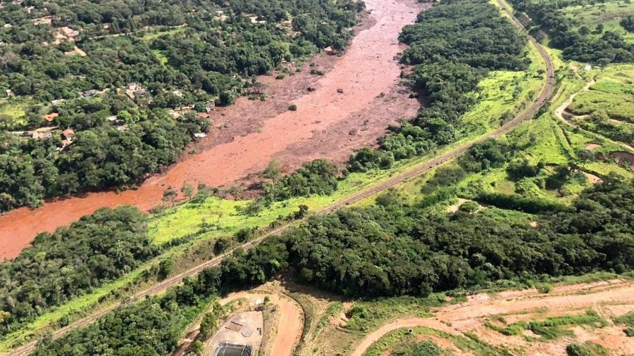 26.jan.2019 - Imagens aéreas mostram a devastação da região de Brumadinho (MG) após a queda de barragem da mineradora Vale - Corpo de Bombeiros de Minas Gerais
