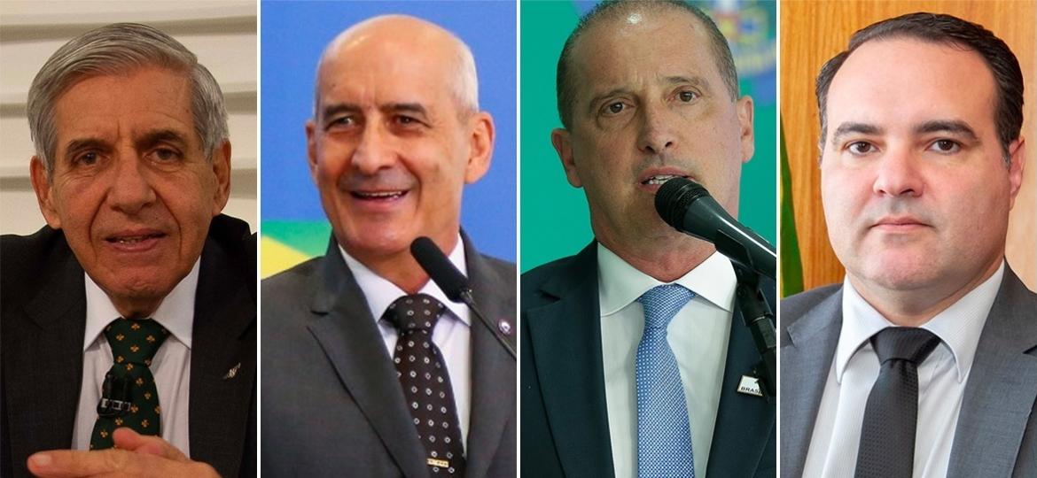 Os ministros do Planalto: Augusto Heleno (GSI), Luiz Eduardo Ramos (Secretaria de Governo), Onyx Lorenzoni (Casa Civil) e Jorge Oliveira (Secretaria-geral da Presidência) - Arte/UOL