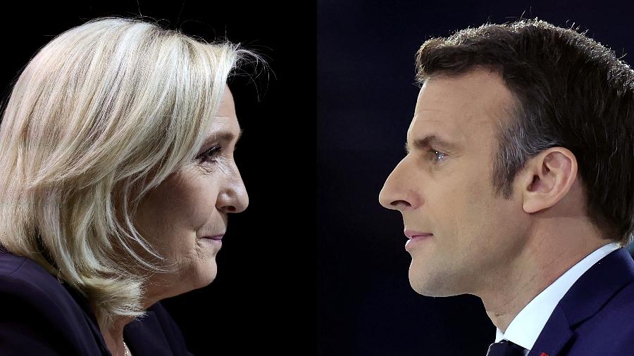Marine Le Pen e Emmanuel Macron se enfrentam no segundo turno das eleições na França neste domingo (24) - Sarah Meyssonnier/Reuters