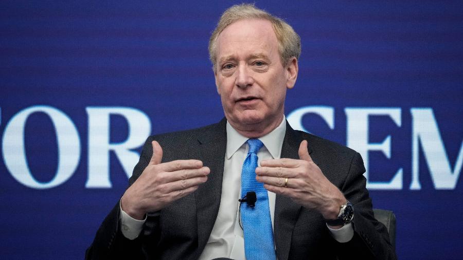 Brad Smith, presidente da Microsoft, durante evento realizado em Washington - Drew Angerer/Getty Images North America/Getty Images via AFP