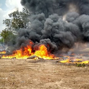 Incêndio em cisternas do governo federal em Batalha, no sertão do Piauí - Divulgação/PM-PI
