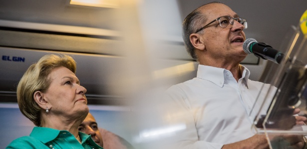 7.out.2018 - Geraldo Alckmin discursa ao lado de sua candidata a vice, Ana Amélia