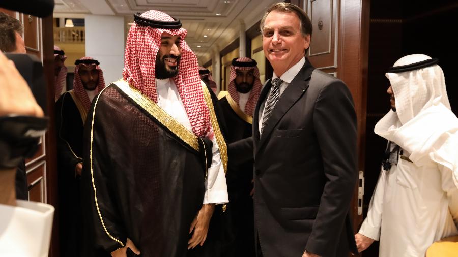 O presidente da república Jair Bolsonaro durante o encontro com sua Alteza Real, Mohammed bin Salman, Príncipe Herdeiro do Reino da Arábia Saudita. Foto: José Dias/PR - José Dias/PR