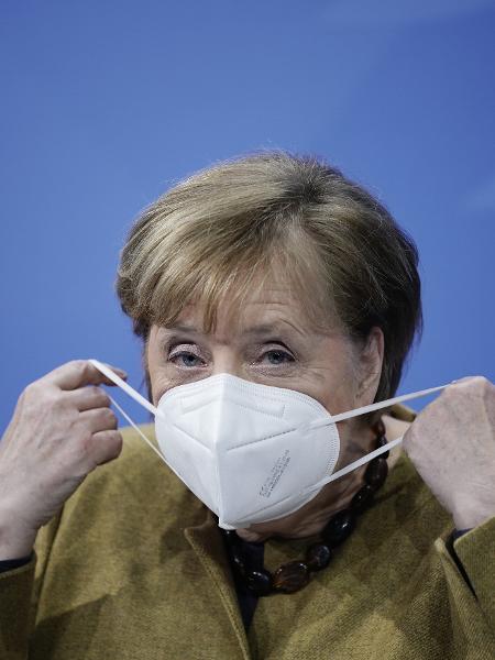 A primeira-ministra Angela Merkel durante anúncio da prorrogação do lockdown na Alemanha - Michael Kappeler/Pool/AFP