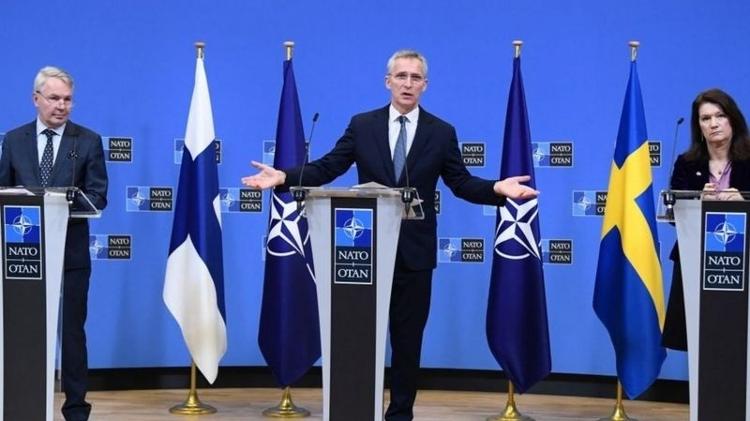 NATO Secretary General Jens Stoltenberg with Finnish Foreign Minister Pekka Haavisto and Swedish counterpart Ann Linde - Getty Images - Getty Images