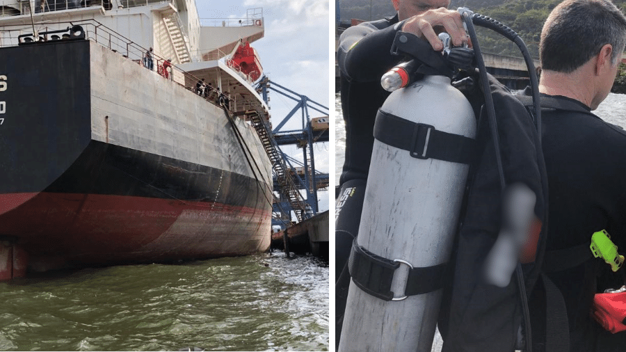 Drogas foram achadas em navio de carga; mergulhadores da polícia ajudaram a recuperar a carga