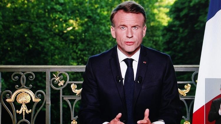 Emmanuel Macron,anuncia em rede nacional a dissolução do Parlamento e a convocação de eleições gerais antecipadas