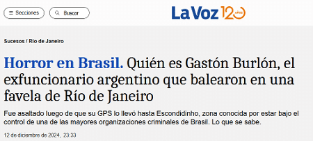 La Voz também repercutiu o crime: "terror no Brasil", diz a manchete