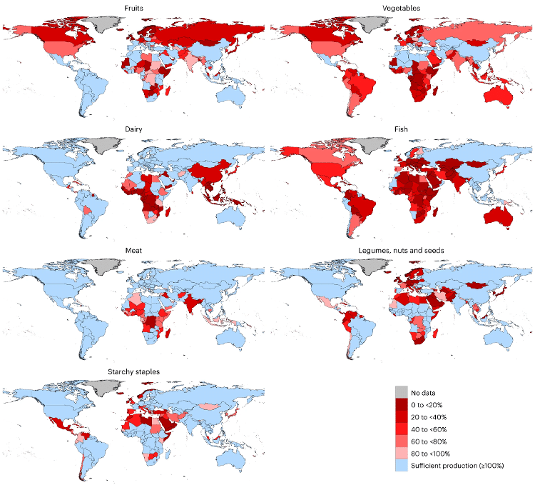 Mapas indicam a produção dos países em diferentes grupos alimentares Mapas indicam a produção dos países em diferentes grupos alimentares