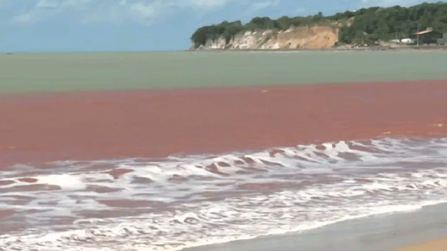 Faixa vermelha aparece na Praia do Cabo Branco, em João Pessoa, capital da Paraíba - Reprodução/TV Cabo Branco