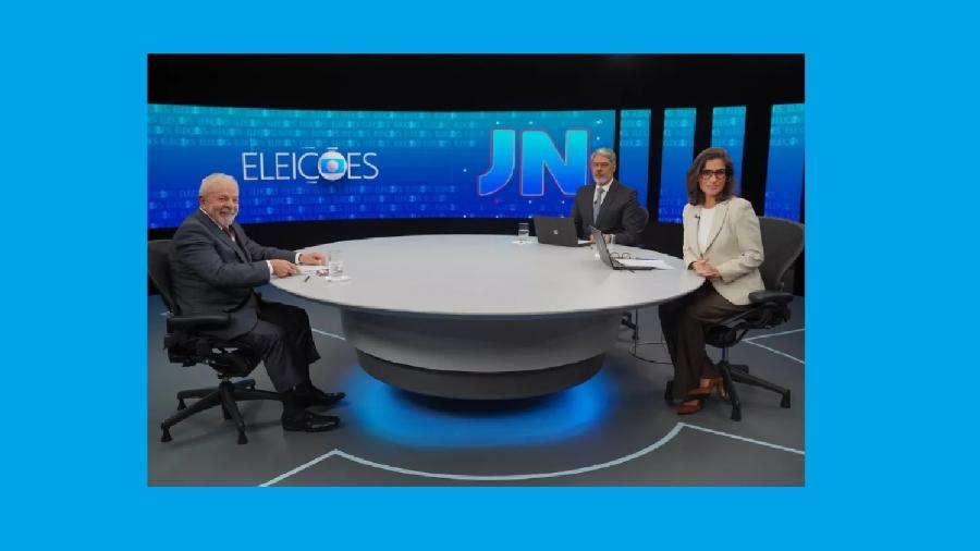 Luiz Inácio Lula da Silva, William Bonner e Renata Vasconcellos: entrevista foi um verdadeiro show de competência e destreza discursivas - Reprodução/TV Globo