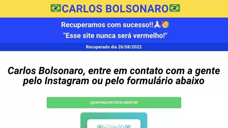 PÃ¡gina carlosbolsonaro.com.br hoje traz uma mensagem: "Carlos Bolsonaro, entre em contato com a gente" - ReproduÃ§Ã£o - ReproduÃ§Ã£o