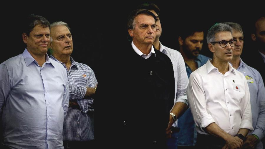 Tarcísio, Bolsonaro e Zema se reuniram nesta quinta-feira (20) com lideranças políticas em São Paulo - Aloisio Mauricio/Estadão Conteúdo