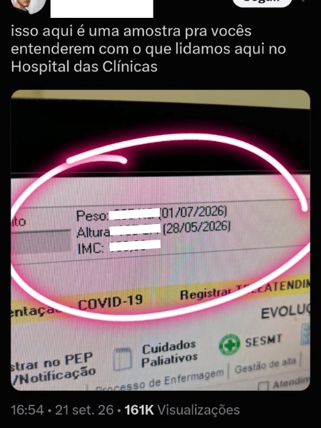 Médico do HC da USP de Ribeirão Preto expõe prontuário e debocha de peso de paciente nas redes
