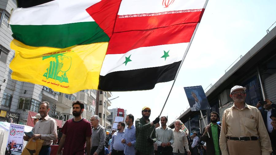 31.mai.2019 - Iranianos participam de um protesto no "Dia de Quds (Jerusalém)" na última sexta-feira do Ramadã  - Meghdad Madali/Tasnim News Agency/via Reuters
