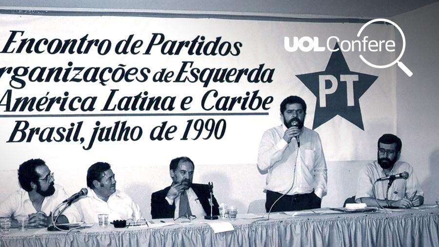 Imagem do primeiro encontro do Foro de São Paulo, em 1990 - Arte UOL sobre Reprodução/forodesaopaulo.org