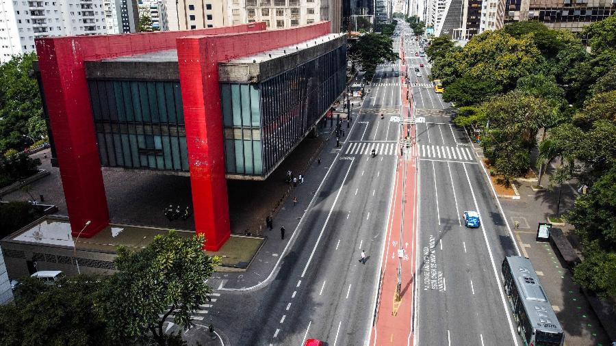 Foto aérea do Masp (Museu de Arte de São Paulo), na Avenida Paulista, durante a pandemia de coronavírus - Marcello Zambrana/AGIF