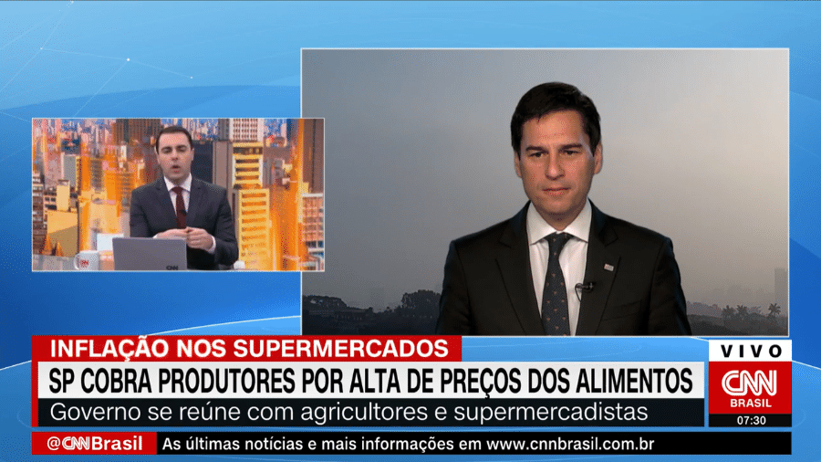 Secretário de agricultura e abastecimento de SP, Gustavo Junqueira, durante entrevista à CNN - Reprodução/CNN