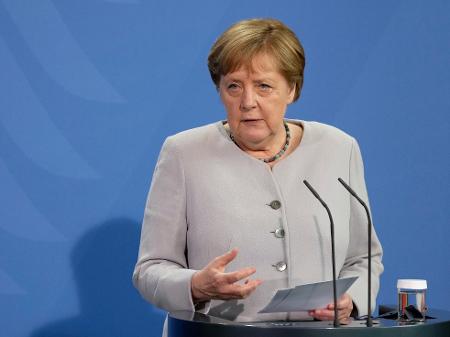 22 jun. 2021 - A primeira-ministra da Alemanha, Angela Merkel, alertou para a situação da covid-19 na Alemanha - Pool/Getty Images