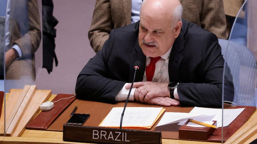 O embaixador do Brasil junto à ONU (Organização das Nações Unidas), Ronaldo Costa Filho, em reunião com o Conselho de Segurança das Nações Unidas - REUTERS/Andrew Kelly