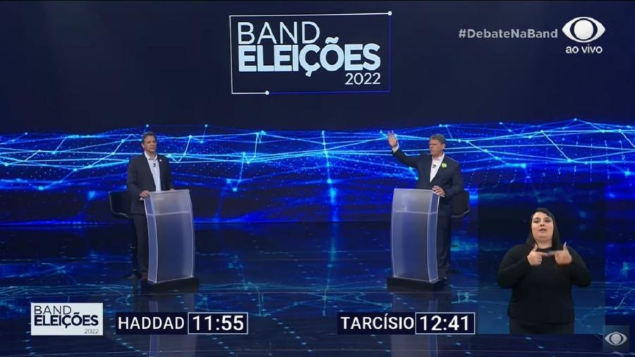 Fernando Haddad (PT) participa de debate na Band ao lado de Tarcísio Gomes de Freitas (Republicanos) - Reprodução/TV Bandeirantes