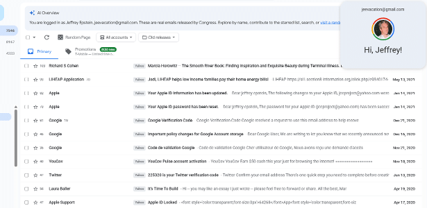 Americanos criam site que simula e-mail de Epstein com arquivos revelados