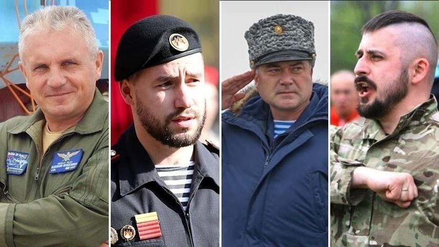 Coronel Oleksandr Oksanchenko (Ucrânia), Vladimir Zhoga (que comandava grupo neonazista russo), Andrey Sukhovetsky (Exército da Rússia) e Nikolai Kravchenko (Batalhão Azov) entre os mortos na guerra - Arte UOL