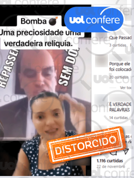 4.dez.2024 - Moraes lia ataques de outras pessoas quando falou em atear fogo ao prédio do STF - Arte/UOL Confere sobre reprodução/Instagram