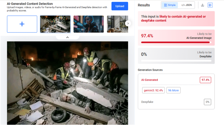 Hive Moderation apontou 97,4% de possibilidade de imagem ter sido criada por inteligência artificial