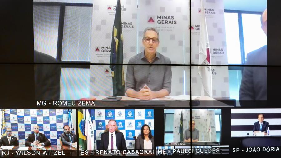 25.mar.2020 - Videoconferência entre o presidente Jair Bolsonaro (sem partido) e governadores do Sudeste - Marcos Corrêa/PR
