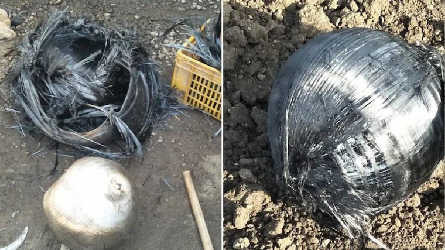 Bolas de metal foram encontradas em vilarejos de Gujarat, na Índia.  - Reprodução/Twitter