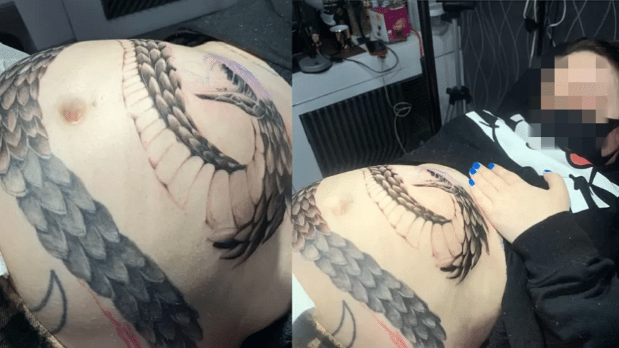 Foto fake de grávida fazendo tatuagem, em uma trollagem de um tatuador no Twitter, chamou atenção nas redes sociais - Reprodução/Twitter