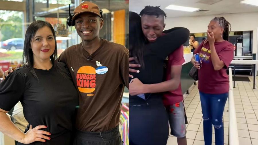 Mykale Baker abraça Maria Mendoza dentro do Burger King, na Georgia - Reprodução/Redes sociais