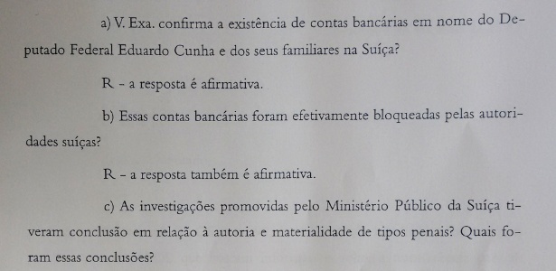 O procurador-geral da República, Rodrigo Janot, confirmou à Câmara que o presidente da Casa, Eduardo Cunha (PMDB-RJ), tem contas na Suíça - Reprodução
