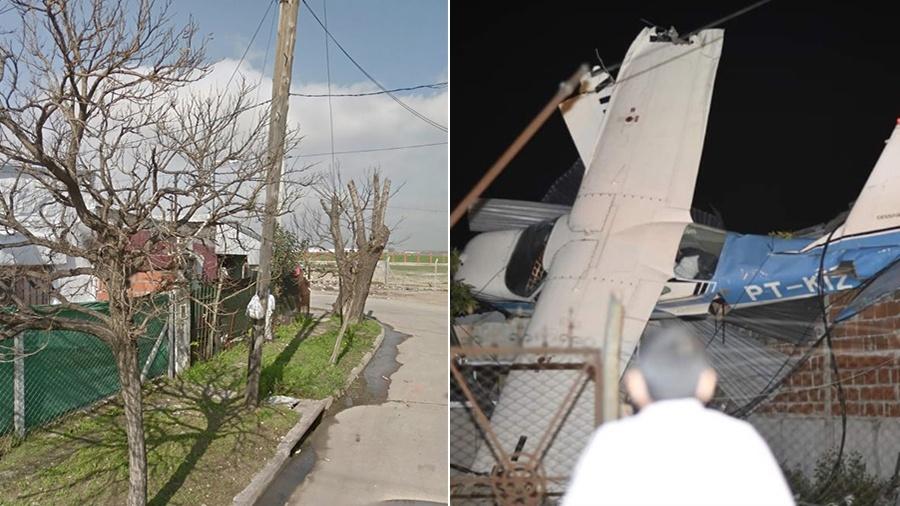 Avião que transportava quatro brasileiros caiu no telhado de uma casa na Argentina - Reprodução/Google - Reprodução/Twitter