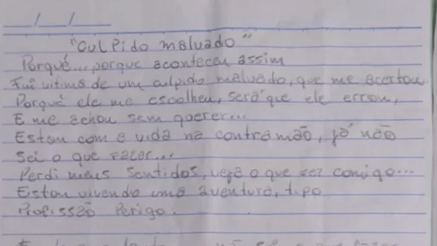 Carta que estava em posse da adolescente e foi atribuída ao pastor; Polícia Civil investiga autoria - Divulgação/ Polícia Civil