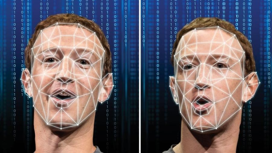 Rosto de Mark Zuckerberg, CEO da Meta, escaneado por processo de reconhecimento facial