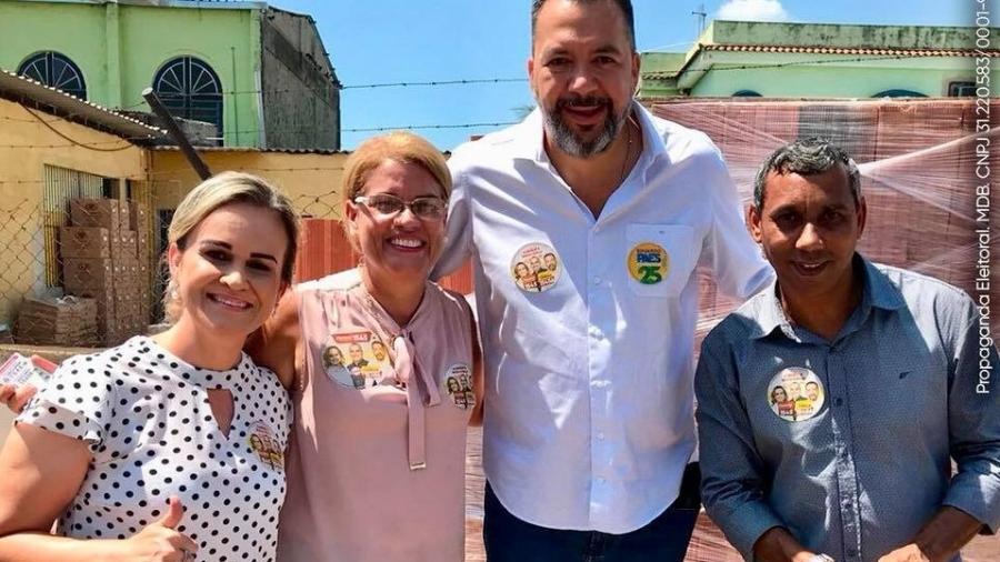 Da esquerda para direita: a ministra Daniela Carneiro, Giane do Jura (mulher do miliciano), o deputado estadual Márcio Canella e o miliciano Jura durante ato de campanha em 2018 - Reprodução/ Facebook