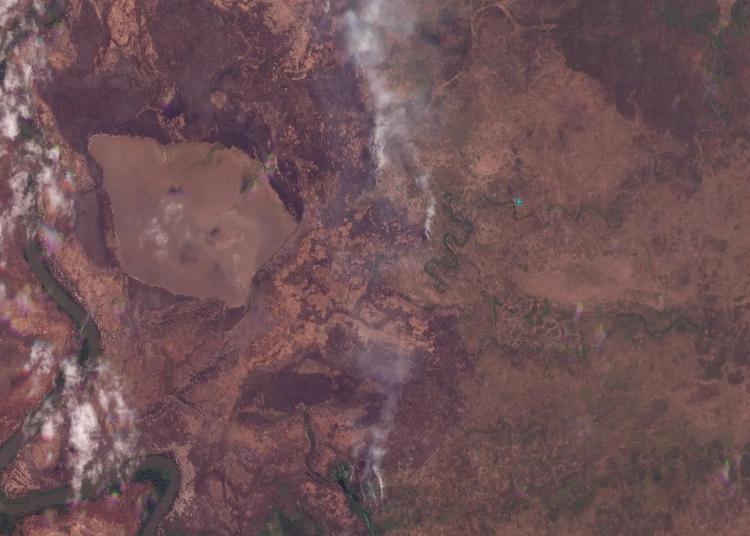 Foco de incêndio em Cáceres, no Pantanal