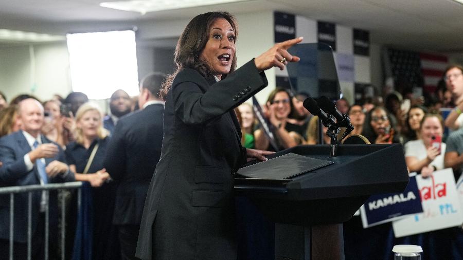 22.07.24 - Kamala Harris faz discurso para equipe de campanha em Delaware - Erin Schaff / AFP