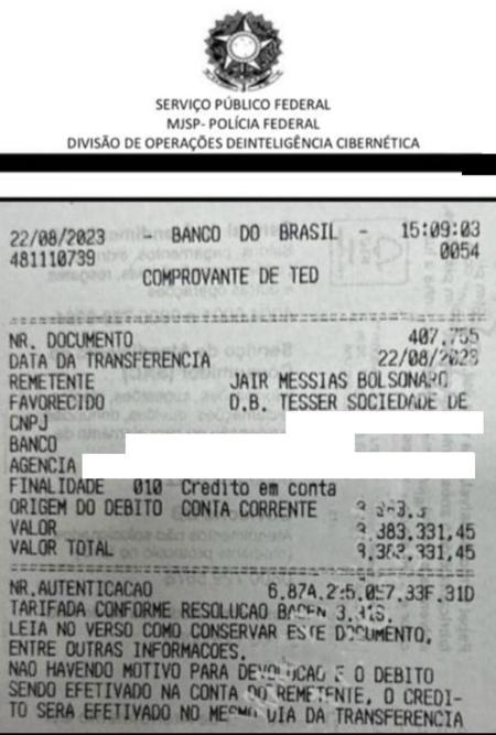 Comprovante de transferência milionária para advogado de Bolsonaro 