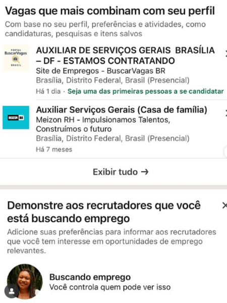 Vagas sugeridas no LinkedIn