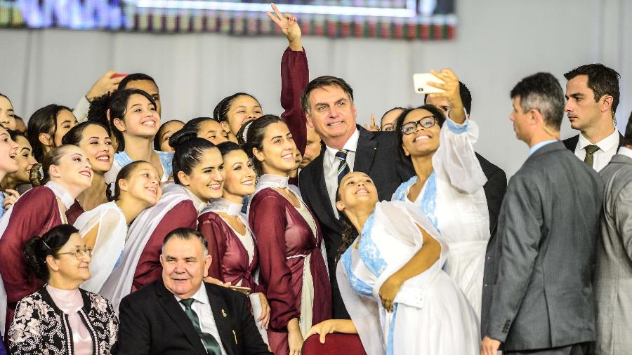 02.mai.2019 - O Presidente Jair Bolsonaro participa da abertura do 37º Congresso Internacional de Missões dos Gideões Missionários da Última Hora - Eduardo Valente/Estadão Conteúdo